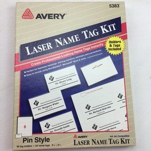 Avery Laser Name Tag Kit #5383 Pin Style 50 Tag Holders 64 Name Tags Professiona